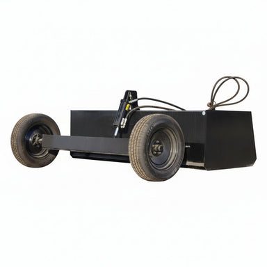 Black loflin land leveler with wheels on a white background