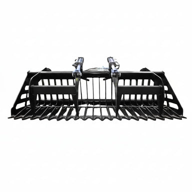 Black loflin tractor rock grapple bucket on a white background