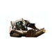 Skid steer loader with a loflin stump bucket holding log on a white background