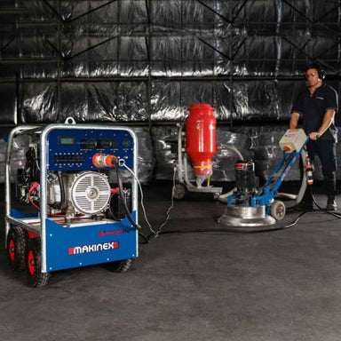 Makinex generator 16kw floor polishing machine with a worker in a warehouse setting