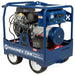 Blue Makinex generator 23kw 240v with visible engine and components on a white background