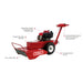 Red maxim brush cutter with features highlighted on a white background