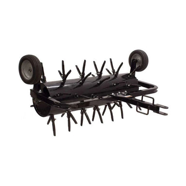 Black maxim 36 inch plug aerator tow behind on a white background