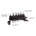Black Maxim toe behind 48 inch plug aerator with features highlighted on a white background