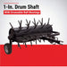 Black Maxim 48 inch tow behind aerator with spokes on a red and white background