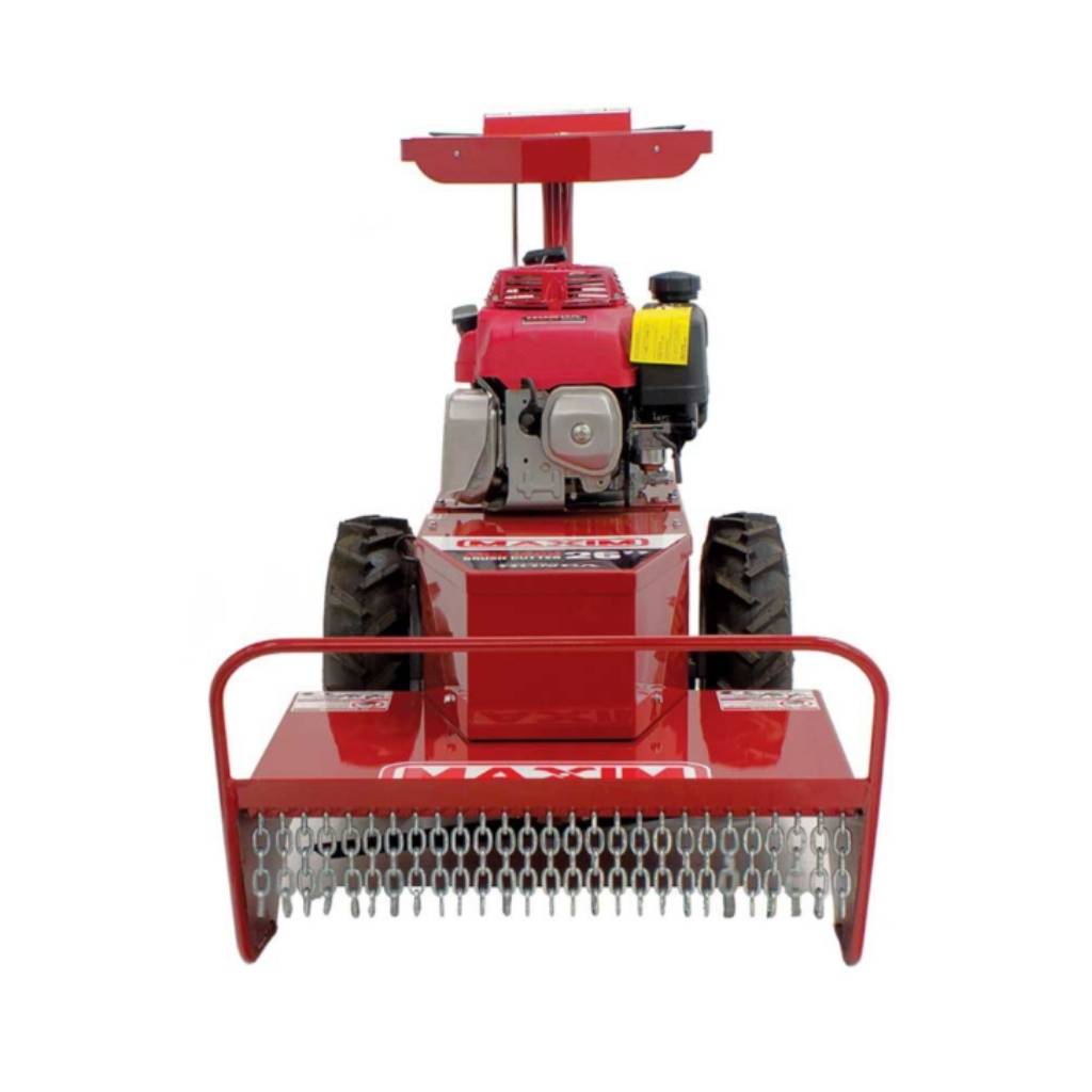 Red maxim brush cutter with a visible brand logo on a white background