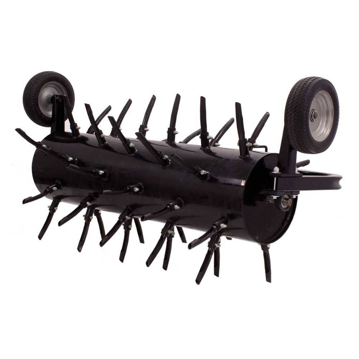 Black Maxim 36 in plug aerator with wheels on a white background