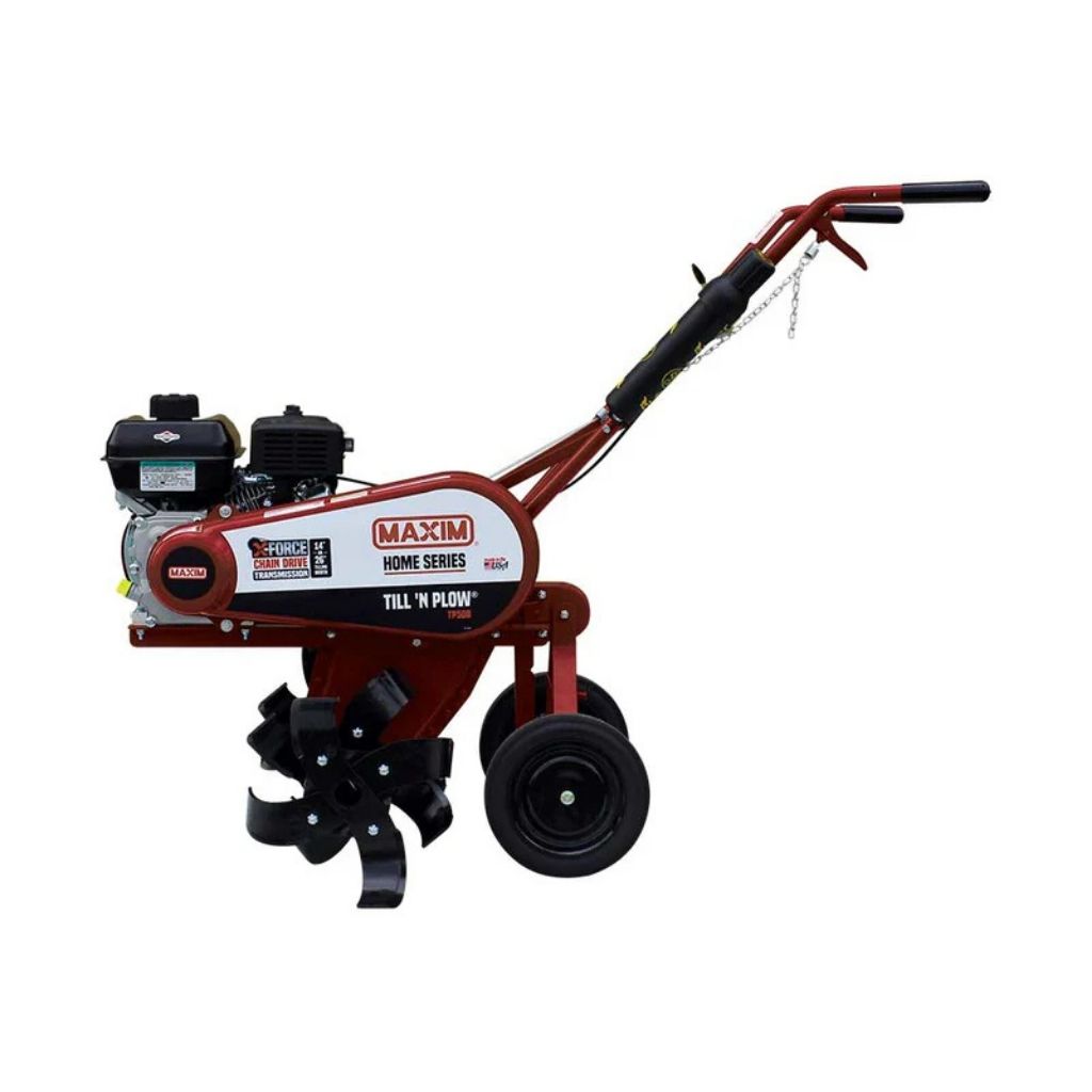 Maxim till 'n plow on a white background