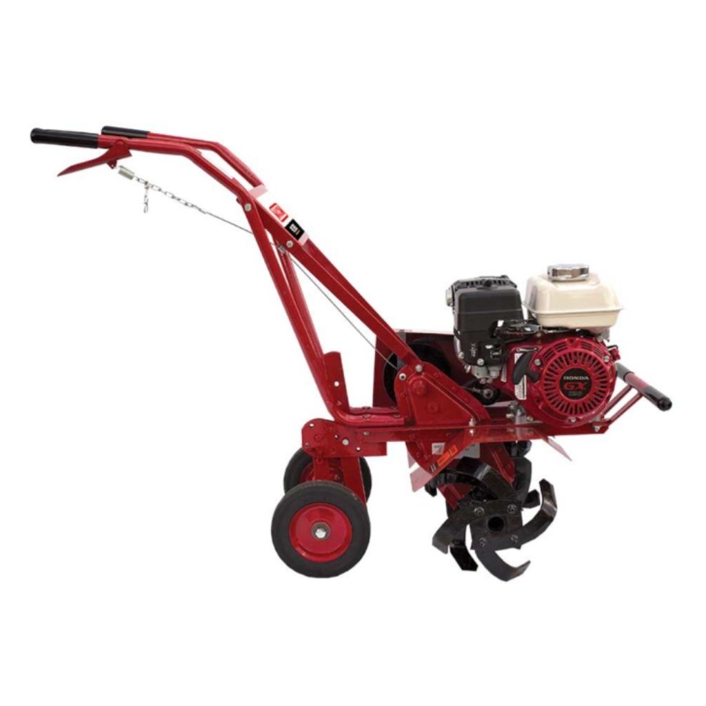 Red maxim compact tiller rm4h with engine on a white background