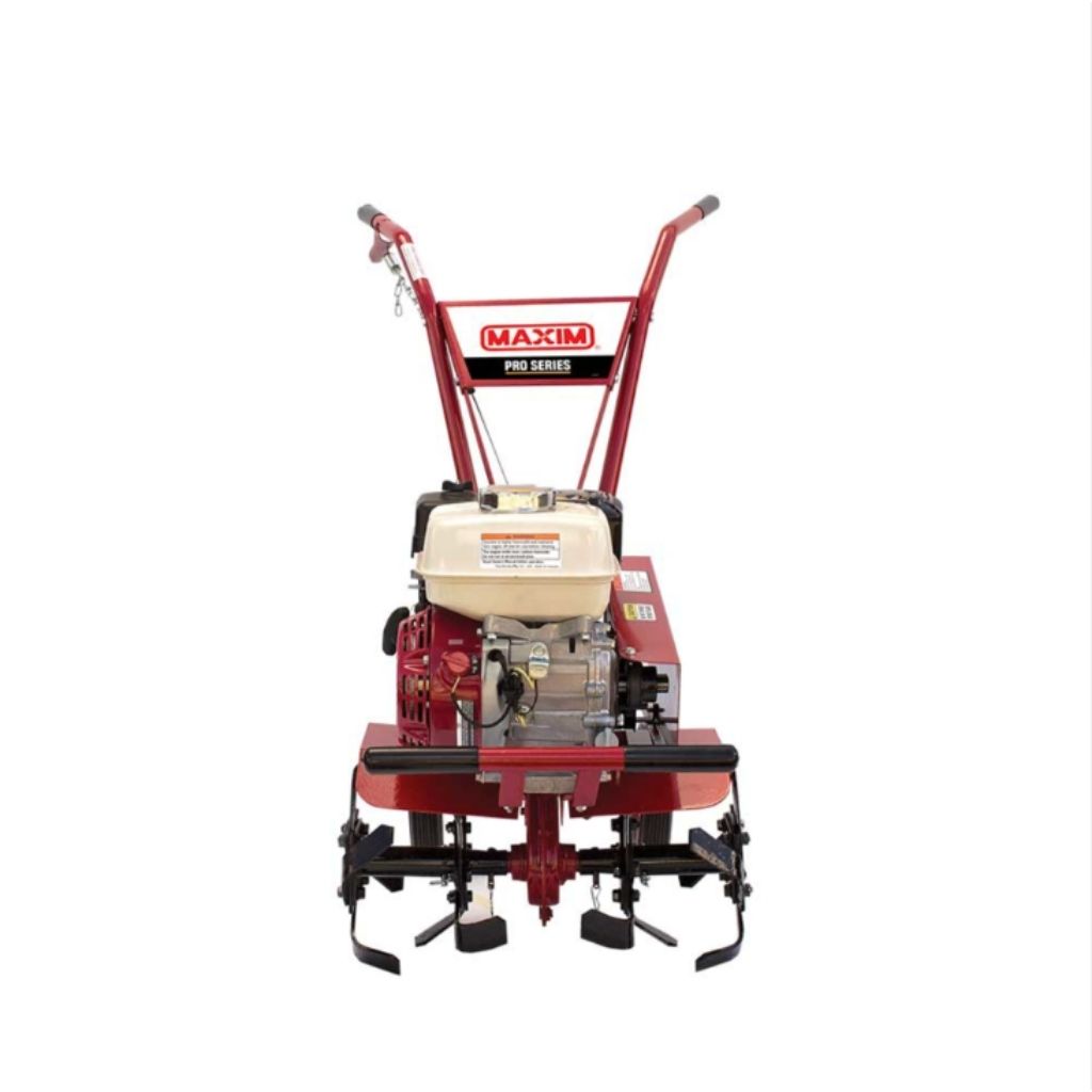 Red and beige maxim rm4h gx120 tiller with 'Harrington' branding on a white background