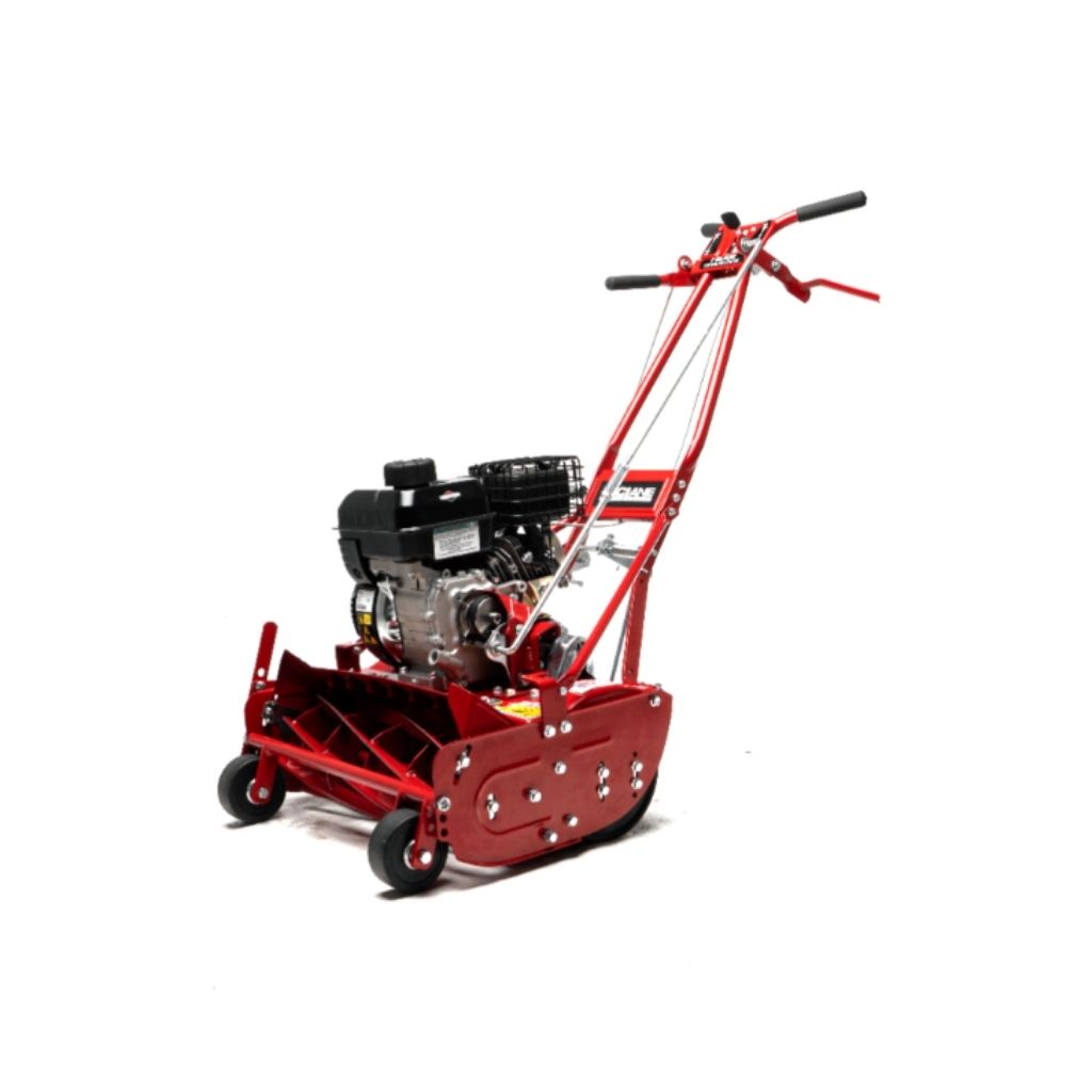 Red mclane 20 inch reel mower on a white background