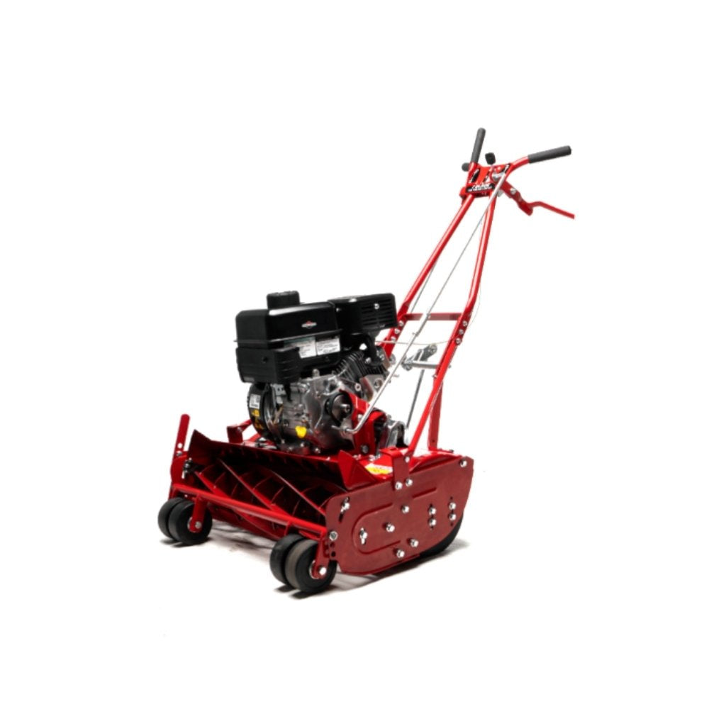 Red mclane 25 inch reel mower on a white background