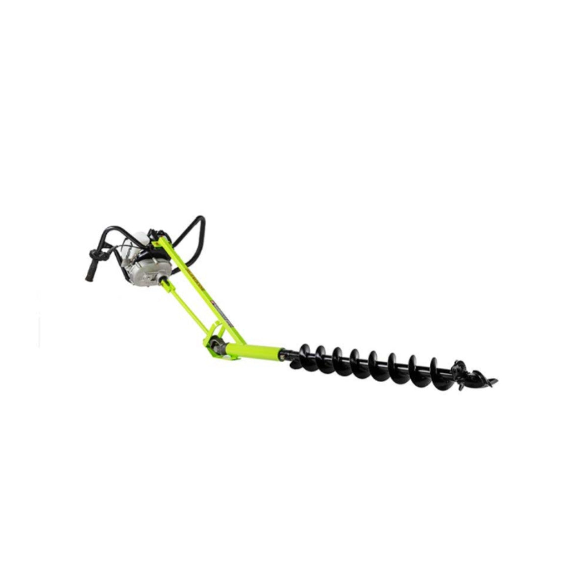 Minitrencher sibore drill with a green handle on a white background