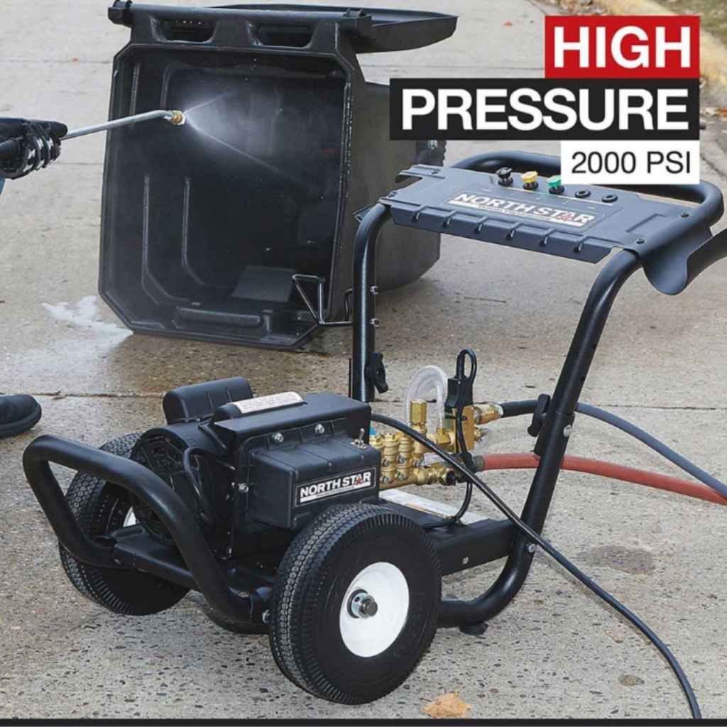 Northstar electric 2000 psi pressure washer with 'Northstar' branding on a concrete surface.