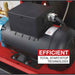 close up on the black engine of a northstar 2750 psi hot water pressure washer with text that says efficient total start/stop technology on a white background