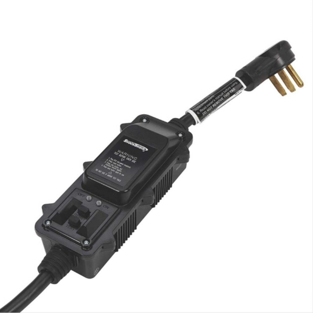 Black electrical adapter with plug to a northstar 3000 psi pressure washer  on a white background