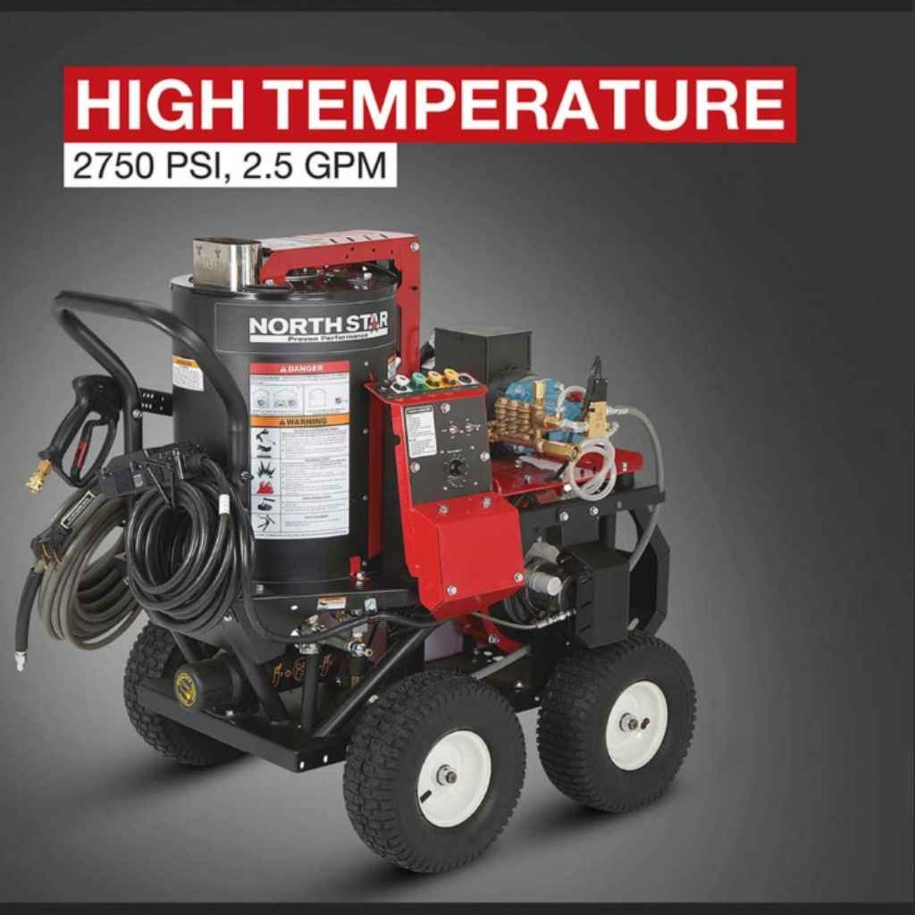 northstar hot water pressure washer 2750 psi with text saying High temperature on a grey background