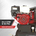 A northstar air compressor 30-gallon withg a Honda GX390 Engine with red and black design on a gray background