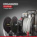 Two hose reels on a northstar hot water pressure washer 4000 psi 4 gpm with labeled 'Organized Storage' on a dark background