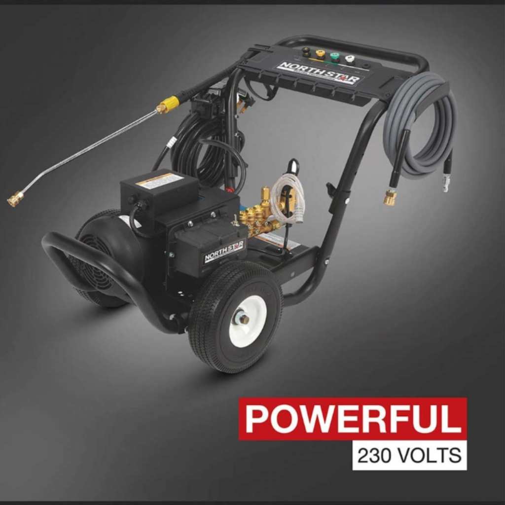 Northstar 3000 psi pressure washer on a gray background with 'Powerful 230 Volts' text.
