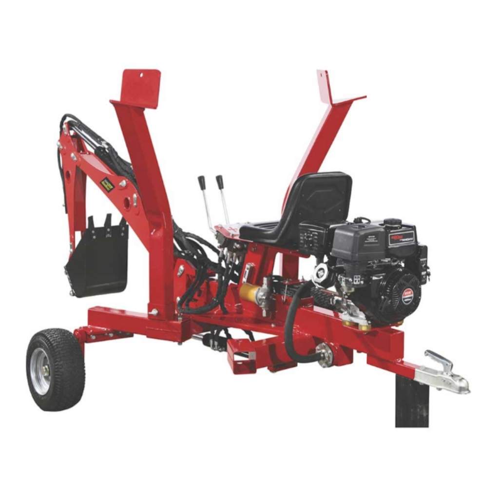 Red nortrac towable backhoe 15 hp on a white background