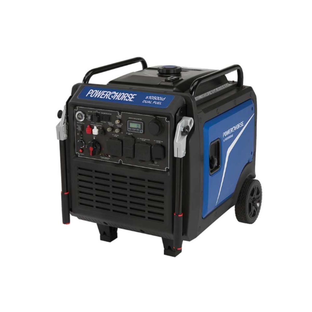 Portable powerhorse 10500 watt inverter generator with 'Powerhorse' branding on a white background
