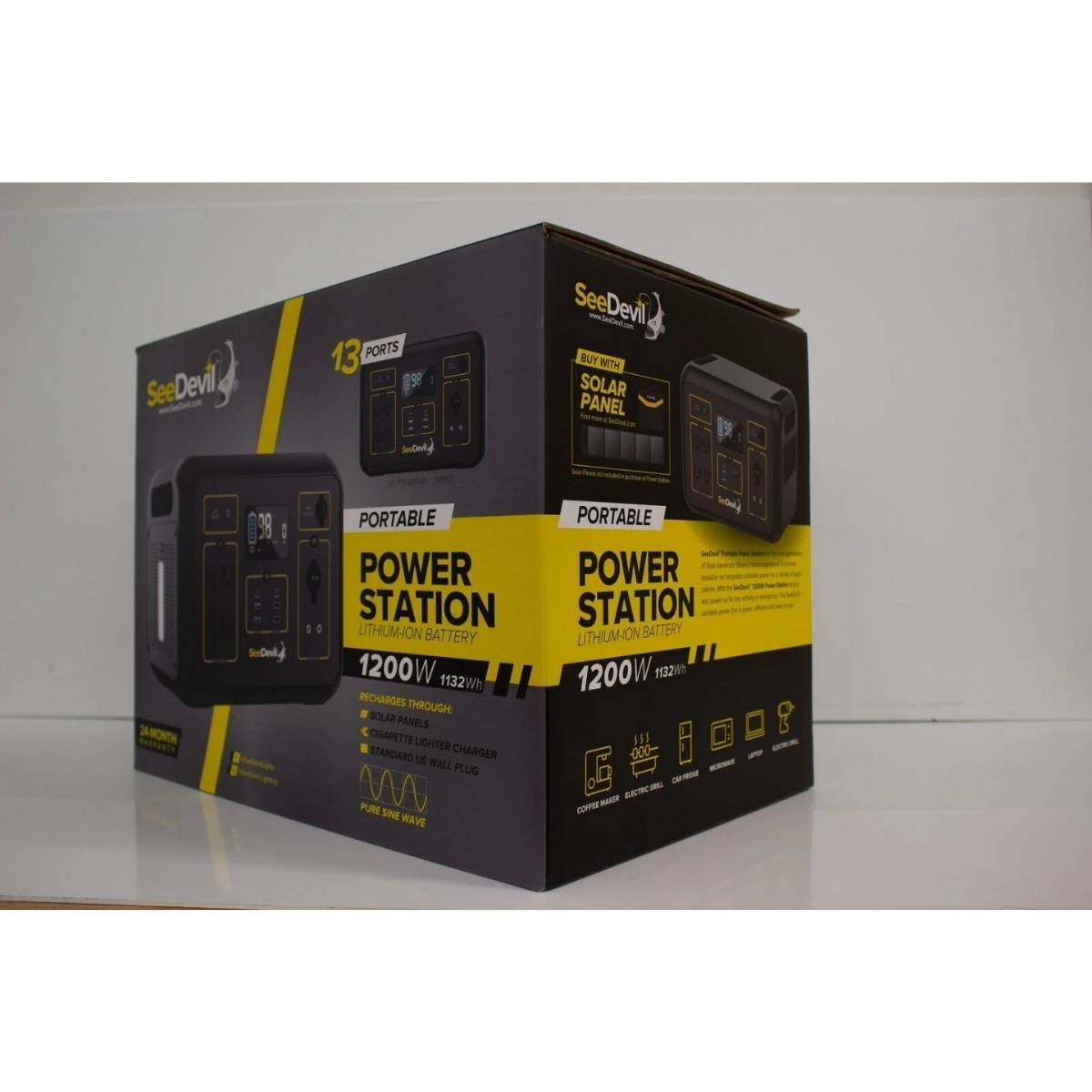 Box of SeeDevil 1200w portable power station on a white background