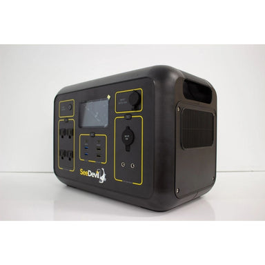 Black seedevil 1200w portable power station with visible brand logo on a white background