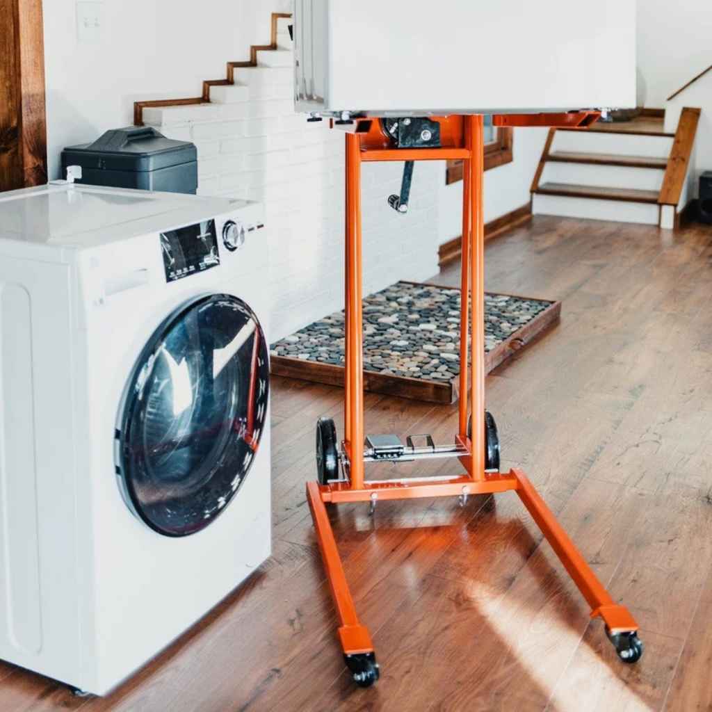 superhandy material lift winch on a wooden floor in a home setting.