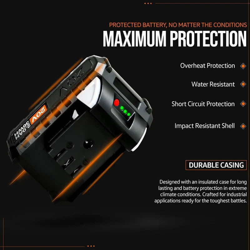 A black 20V Lithium Ion battery 