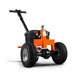 An orange and black SuperHandy 2800 LB Electric Trailer Dolly with all-terrain tires, a powerful electric motor, and a height-adjustable hitch.