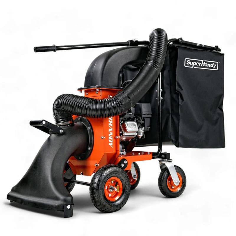Orange and black superhandy wood chipper 3 in 1 with SuperHandy branding on a white background