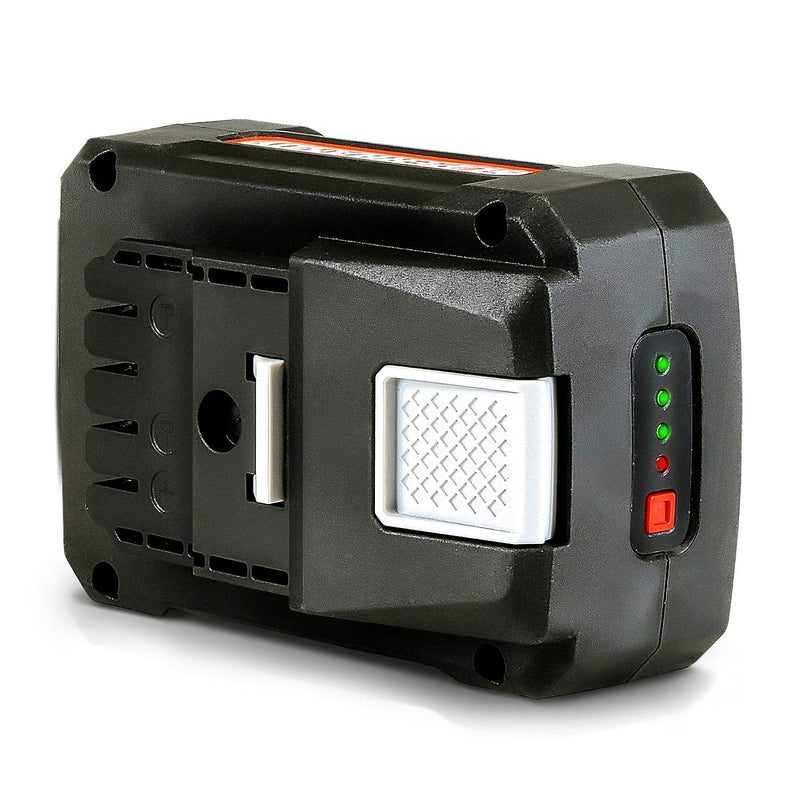 A black 48V 2Ah lithium-ion battery with LED charge indicators and a silver metal casing.