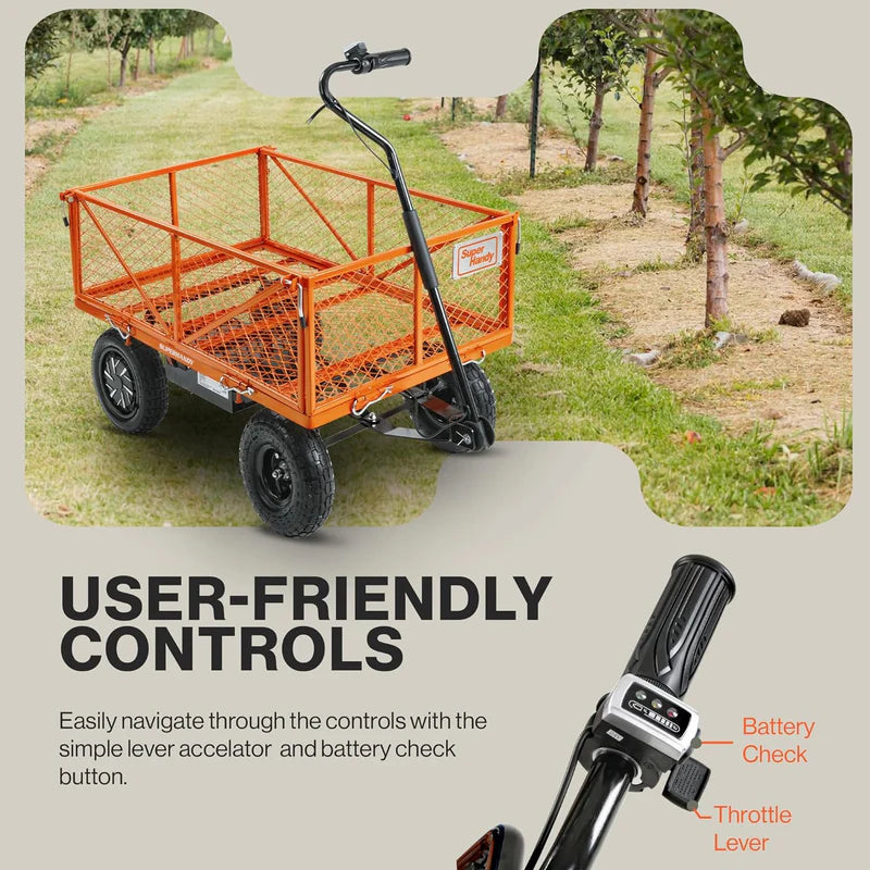 SuperHandy Electric Garden Cart Pro - 5.7 Cu Ft, Convertible Flatbed, 440lb Load