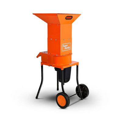 Orange superhandy electric shredder with 'Super Handy' branding on a white background