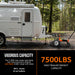 An orange and black superhandy 7500 lbs electric trailer dolly with a black handle and four castor wheels, designed for heavy-duty towing. Side view outdoors in use