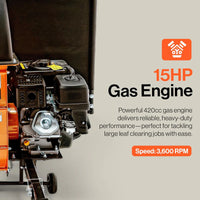 15HP gas engine with specifications on a gray background