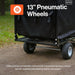 Black cart with 13-inch pneumatic wheels on a dirt path, featuring SuperHandy branding.
