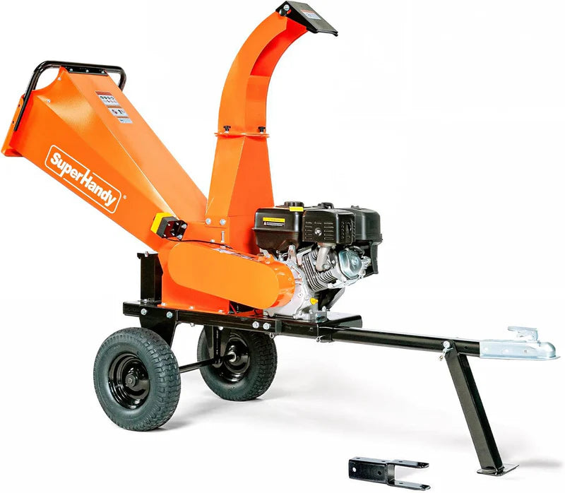 Orange wood chipper with 'SuperHandy' branding on a white background