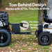 Tow behind design for ATVs and tractors with a pin hitch on a grassy background.