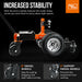 An orange and black superhandy trailer dolly 7500lbs with a black handle and four castor wheels, designed for heavy-duty towing. Side view with information.