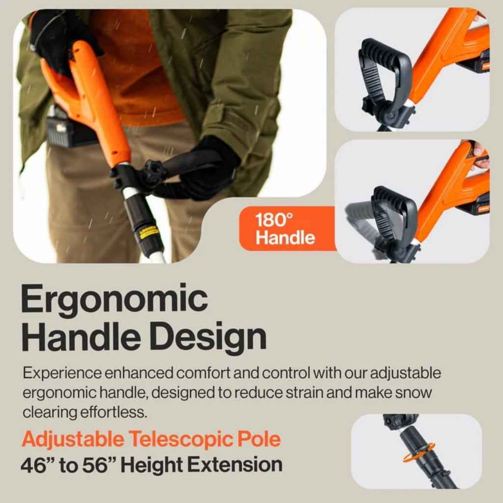 Ergonomic superhandy 20v electric snow blower with adjustable handle and telescopic pole on a beige background