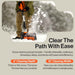 Person using a superhandy electric 20 v snow blower with text about snow clearing capabilities on a gray background