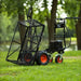 Two black superhandy 48v utility cart with orange wheels on a grassy area with trees in the background