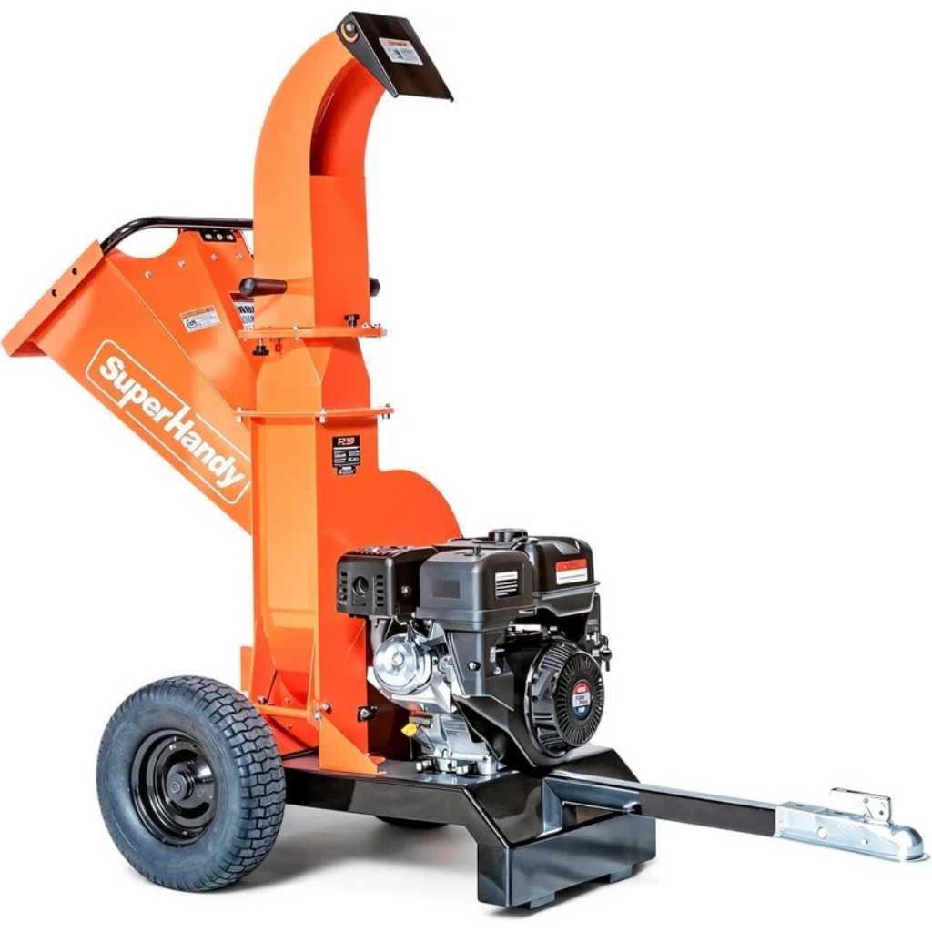 Orange superhandy towable wood chipper with visible 'SuperHandy' branding on a white background