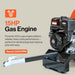 superhandy 4 inch wood chipper with a 15HP gas engine with specifications on a beige background