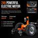 Orange superhandy electric trailer dolly super duty 7500 lbs with specifications on a black background