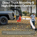 superhandy debris loader leaf vacuum attached to a truck with text about direct truck mounting and high-efficiency operation.
