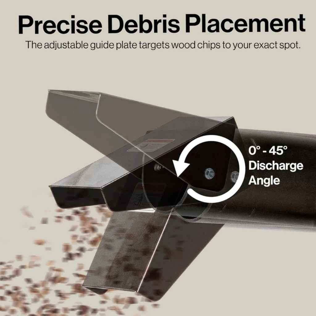 superhandy truck loader leaf vacuum Adjustable guide plate for precise debris placement with text on a beige background