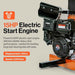 superhandy truck loader leaf vacuum with a 15HP electric start engine with specifications on a beige background